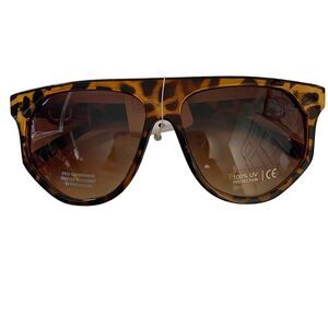 Kleo Plastic Oversized Flat Top Avaitor Fashion Sunglasses Brown Gold Lion Gafas